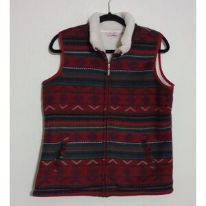 River & Rose Womens Red Southwestern Fleece Vest Sherpa Collar Full Zip Large